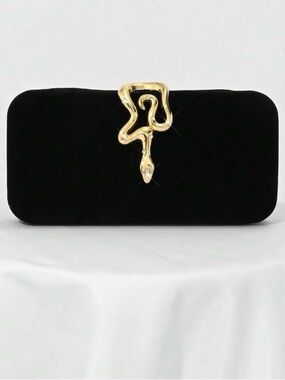 Black Velvet Clutch with Gold Snake Accent